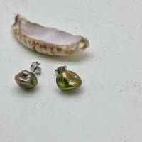 Perlen-Ohrringe Sterling Silber, echte Keshi-Perlen khaki grün-braun Natofarbe Bild 5
