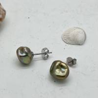 Perlen-Ohrringe Sterling Silber, echte Keshi-Perlen khaki grün-braun Natofarbe Bild 6