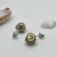 Perlen-Ohrringe Sterling Silber, echte Keshi-Perlen khaki grün-braun Natofarbe Bild 7