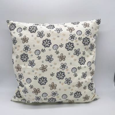 Kissenbezug/Kissenhülle aus Baumwollstoff mit grauen Blumen, handgearbeitet