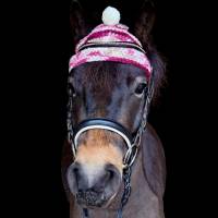 Bommelmütze Pony neon-pink mit buntem Bommel Bild 4