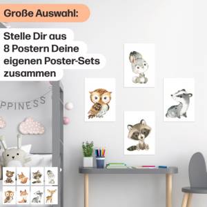 8er Poster-Set Waldtiere Kinderzimmer • Babyzimmer Deko • Reh, Fuchs, Bär, Eule & co. • ohne Rahmen • CreativeRobin Bild 5