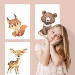 8er Poster-Set Waldtiere Kinderzimmer • Babyzimmer Deko • Reh, Fuchs, Bär, Eule & co. • ohne Rahmen • CreativeRobin Bild 7