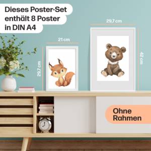 8er Poster-Set Waldtiere Kinderzimmer • Babyzimmer Deko • Reh, Fuchs, Bär, Eule & co. • ohne Rahmen • CreativeRobin Bild 9