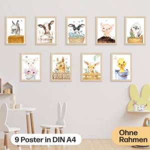 9er FarmTier Poster-Set fürs Kinderzimmer I Fohlen, Ferkel, Kalb, Entenküken uvm. als süße Babyzimmer Deko Bild 2