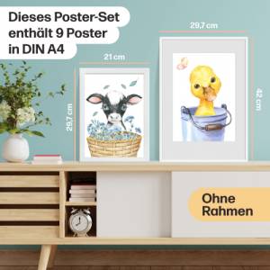 9er FarmTier Poster-Set fürs Kinderzimmer I Fohlen, Ferkel, Kalb, Entenküken uvm. als süße Babyzimmer Deko Bild 7