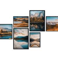 CreativeRobin Poster Set als Wohnzimmer Deko | 4x A3 + 2x A4 Wandbilder Collage » Bergpanorama mit Sonnenuntergang « Bild 3