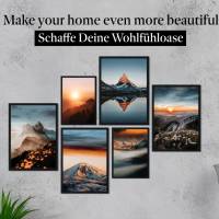 CreativeRobin Poster Set als Wohnzimmer Deko | 4x A3 + 2x A4 Wandbilder Collage » Bergpanorama mit Sonnenuntergang « Bild 4