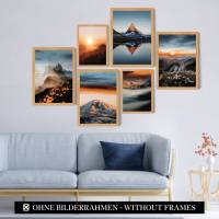CreativeRobin Poster Set als Wohnzimmer Deko | 4x A3 + 2x A4 Wandbilder Collage » Bergpanorama mit Sonnenuntergang « Bild 7