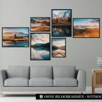 CreativeRobin Poster Set als Wohnzimmer Deko | 4x A3 + 2x A4 Wandbilder Collage » Bergpanorama mit Sonnenuntergang « Bild 8