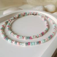 Kurze bunte Perlenkette, Choker, Pastellfarben, Seedbeads, Boho-Stil , Geschenk Frauen Freundin Bild 3