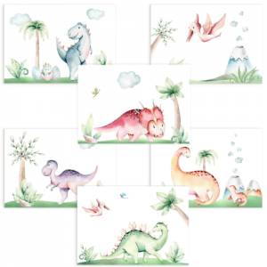 6er Dino Poster-Set fürs Kinderzimmer I Babyzimmer Deko I ohne Rahmen I CreativeRobin Bild 1