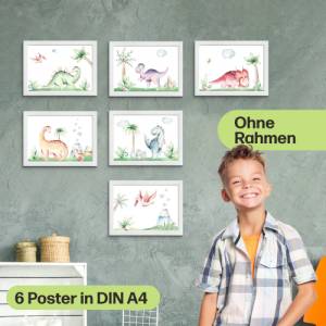 6er Dino Poster-Set fürs Kinderzimmer I Babyzimmer Deko I ohne Rahmen I CreativeRobin Bild 2