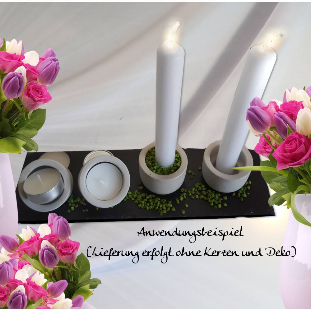 Kerzenhalter für Stabkerzen & Teelichte mit Schieferplatte 4er