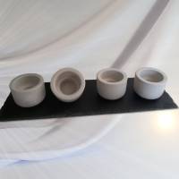 Kerzenhalter für Stabkerzen & Teelichte mit Schieferplatte 4er Set Kerzenständer Betondeko hellgrau Bild 6