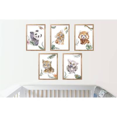 5er Dschungel-Tiere Poster-Set fürs Kinderzimmer I Süße Babyzimmer Deko I ohne Rahmen I CreativeRobin