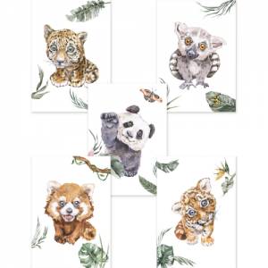 5er Dschungel-Tiere Poster-Set fürs Kinderzimmer I Süße Babyzimmer Deko I ohne Rahmen I CreativeRobin Bild 2