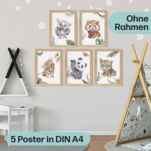 5er Dschungel-Tiere Poster-Set fürs Kinderzimmer I Süße Babyzimmer Deko I ohne Rahmen I CreativeRobin Bild 3