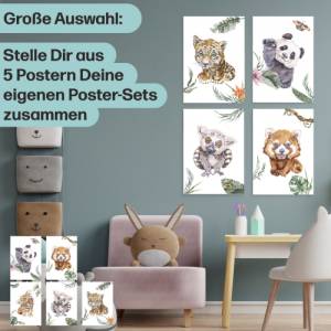 5er Dschungel-Tiere Poster-Set fürs Kinderzimmer I Süße Babyzimmer Deko I ohne Rahmen I CreativeRobin Bild 5