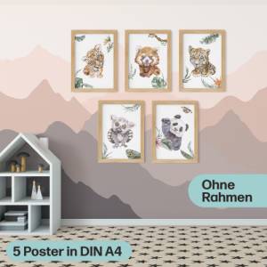 5er Dschungel-Tiere Poster-Set fürs Kinderzimmer I Süße Babyzimmer Deko I ohne Rahmen I CreativeRobin Bild 6