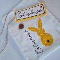 Geschenkesäckchen mit passendem Label für Ostern - OSTERHASE - in gelb mit weißen Pünktchen von he-ART by helen hesse Bild 4