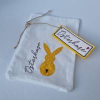Geschenkesäckchen mit passendem Label für Ostern - OSTERHASE - in gelb mit weißen Pünktchen von he-ART by helen hesse Bild 6