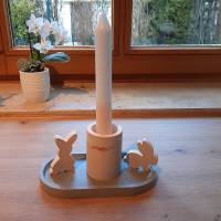 Elegantes Set aus ovalem Tablett, kleinen Osterhasen, Kerzenhalter und dip dye Kerze Bild 1
