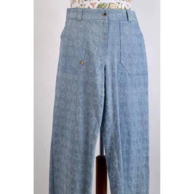  Damen Jacuard Jeans Hose Hellblau