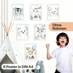 6er Poster-Set fürs Kinderzimmer mit Nordischen Tieren der Arktis | Schöne Babyzimmer Deko | ohne Rahmen | CreativeRobin Bild 1