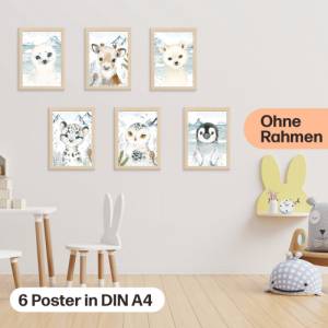 6er Poster-Set fürs Kinderzimmer mit Nordischen Tieren der Arktis | Schöne Babyzimmer Deko | ohne Rahmen | CreativeRobin Bild 6