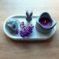 Osterdeko-Set aus ovalem Tablett, kleinen Osterhasen, Teelichthalter mit Teelicht in 2 Varianten Bild 2