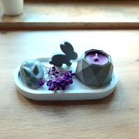 Osterdeko-Set aus ovalem Tablett, kleinen Osterhasen, Teelichthalter mit Teelicht in 2 Varianten Bild 5