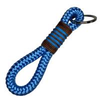 Schlüsselanhänger handgefertigt der Marke AlsterStruppi in himmelblau, cognacfarbenen Leder, personalisiert ist möglich Bild 1