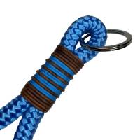 Schlüsselanhänger handgefertigt der Marke AlsterStruppi in himmelblau, cognacfarbenen Leder, personalisiert ist möglich Bild 2
