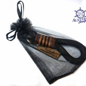 Schlüsselanhänger handgefertigt der Marke AlsterStruppi in himmelblau, cognacfarbenen Leder, personalisiert ist möglich Bild 6