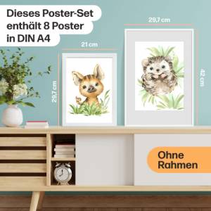 8er Poster-Set Waldtiere Kinderzimmer I Babyzimmer Deko I Eichhörnchen, Igel, Eule, Luchs etc. mit Flora Bild 7