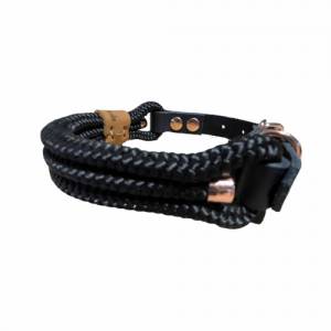 Hundehalsband aus Tau, alle Größen, verstellbar, schwarz, rosegold, Verschluss mit Leder und Schnalle Bild 3