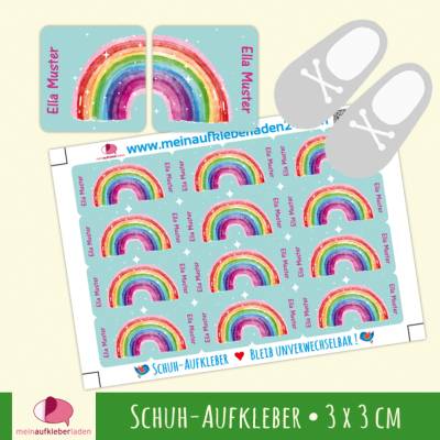 24 Schuhaufkleber | Regenbogen + Schutzfolie  - 3 x 3 cm