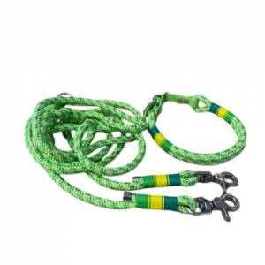 Hundeleine und Halsband Set, beides verstellbar, grün, gelb, Biothane (US-Patent) und Schnalle, 8 oder 10 mm Stärke von Bild 1