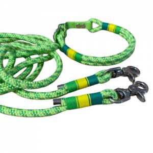 Hundeleine und Halsband Set, beides verstellbar, grün, gelb, Biothane (US-Patent) und Schnalle, 8 oder 10 mm Stärke von Bild 4