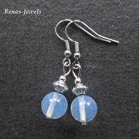 Glasohrringe Glasohrhänger Opalglas Glas Ohrringe rund Perlen Ohrhänger milchig weiß silberfarben Handgefertigt Bild 1