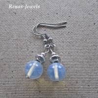 Glasohrringe Glasohrhänger Opalglas Glas Ohrringe rund Perlen Ohrhänger milchig weiß silberfarben Handgefertigt Bild 2