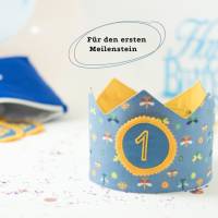Kinderkrone mit Libellenmotiv, Geburtstagskrone aus Baumwolle, Krone mit austauschbaren Zahlenbuttons, Personalisierte G Bild 1