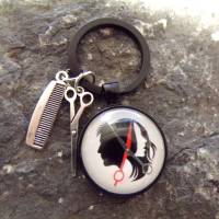 Friseur schwarz  Cabochon Rund  Schlüsselanhänger Schere Kamm Bild 1