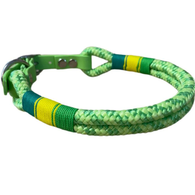 Hundehalsband, Tauhalsband, grün, gelb, Marke AlsterStruppi, mit Biothane (US-Patent) und Schnalle verstellbar