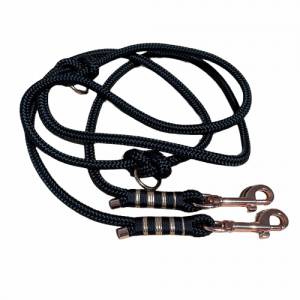 Leine Halsband Set aus Tau, verstellbar, schwarz, mit Leder und Schnalle Bild 2