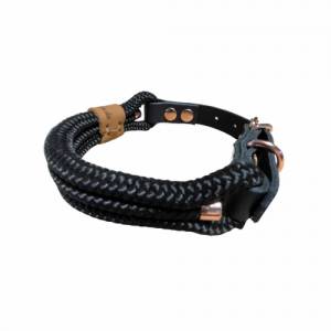 Leine Halsband Set aus Tau, verstellbar, schwarz, mit Leder und Schnalle Bild 4