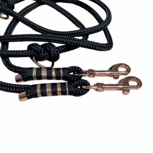 Leine Halsband Set aus Tau, verstellbar, schwarz, mit Leder und Schnalle Bild 5