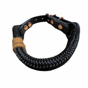 Leine Halsband Set aus Tau, verstellbar, schwarz, mit Leder und Schnalle Bild 7