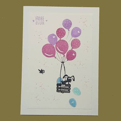 Osterkarte, gestempelt, cremefarben, cats on appletrees, Karte mit Umschlag, Klappkarte